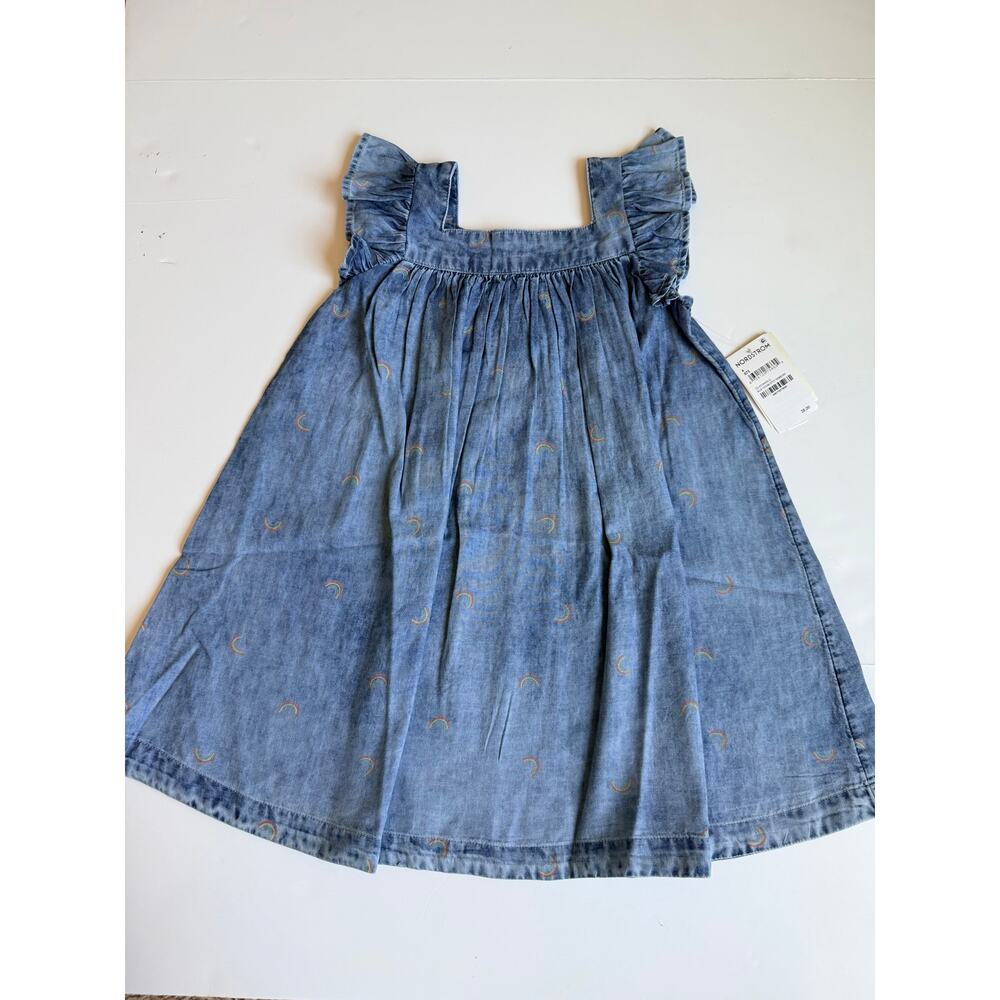 NWT Tucker + Tate Girls 4 Blue Rainbow Chambray Flutter Sleeve Dress - Picture 2 of 12